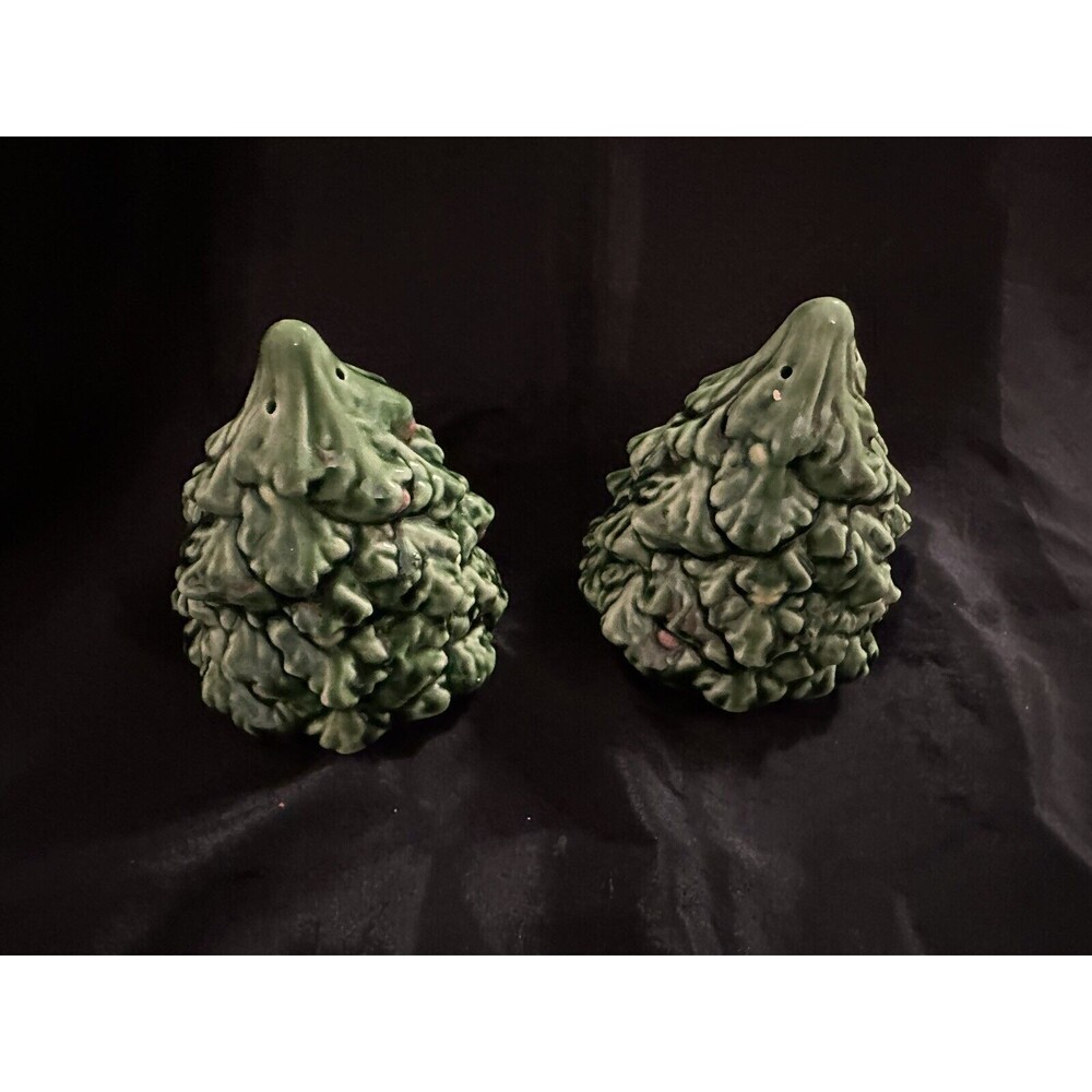 Vintage Glazed Ceramic Christmas Tree Salt and Pepper Shakers